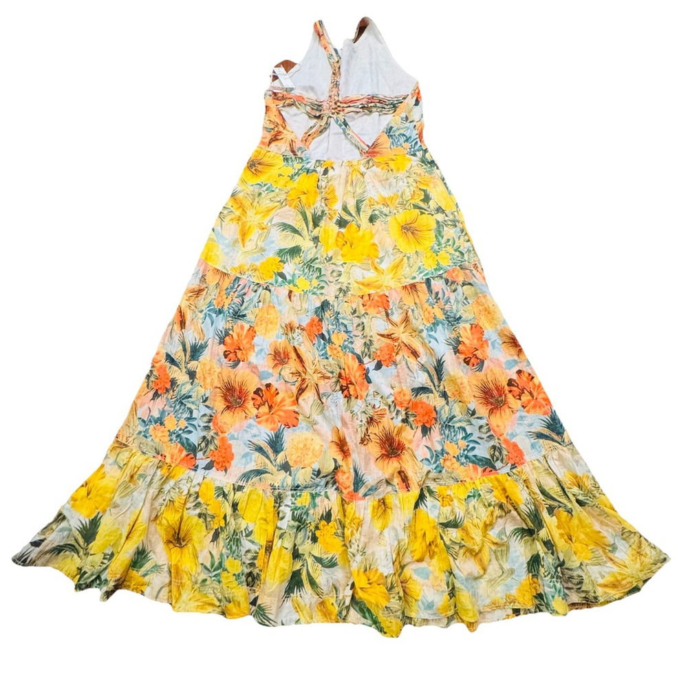 NWT Anthropologie Pilcro Halter Maxi Dress Size:XL Yellow Floral Tier Tropical - Picture 15 of 16